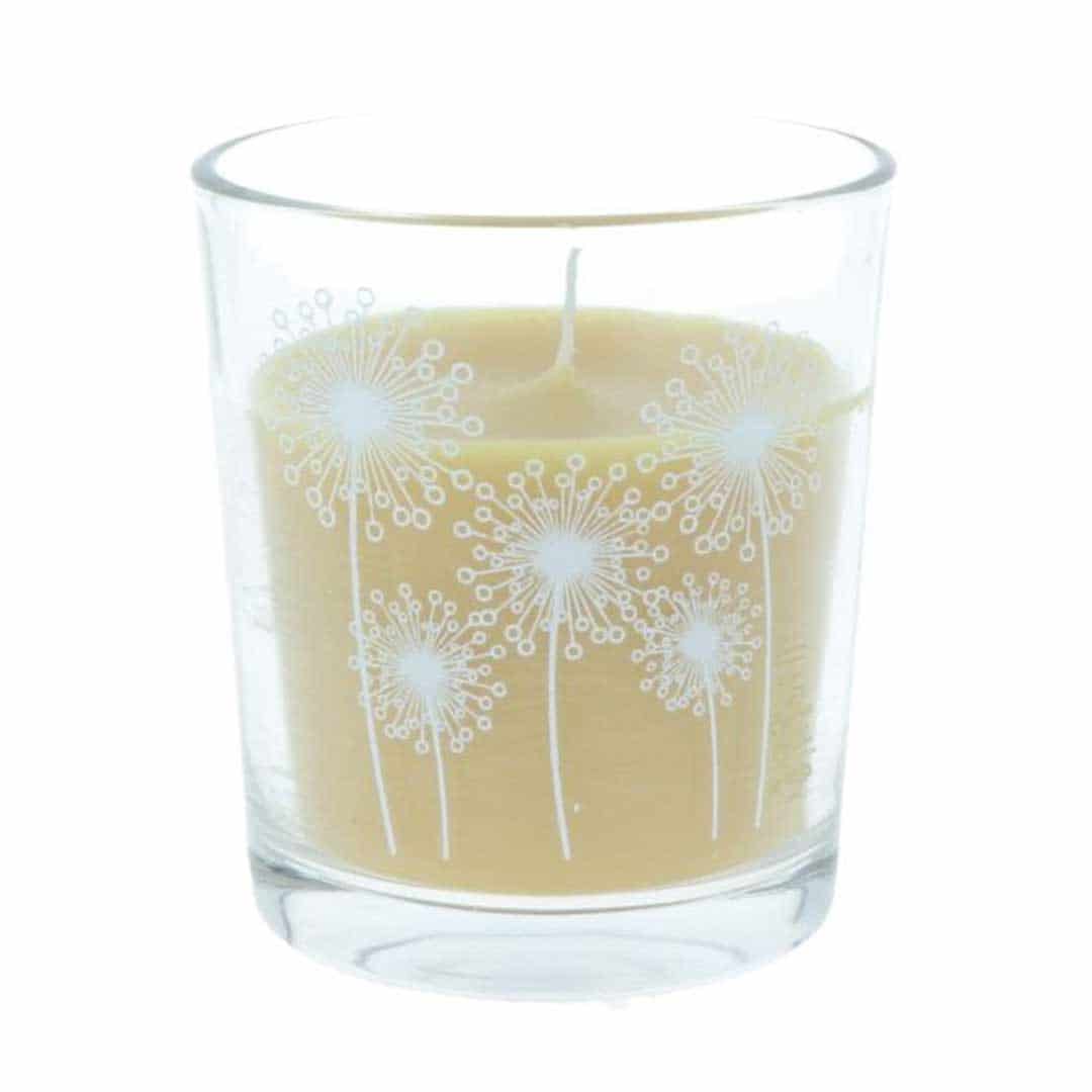 Kerze im Glas PUSTEBLUME, blassgelb Kerze im Glas PUSTEBLUME, blassgelb