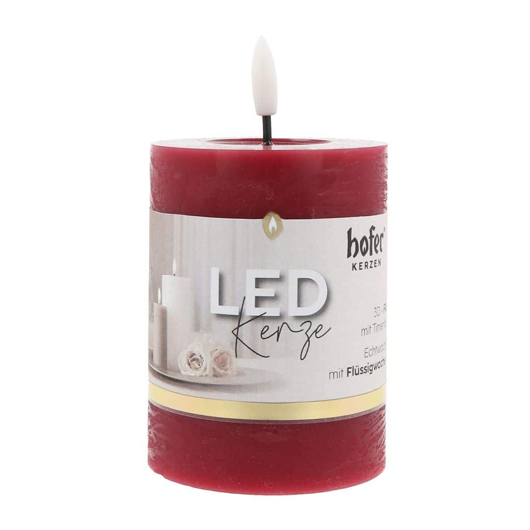 Hofer LED Kerze 75x100 bordeaux mit Etikett