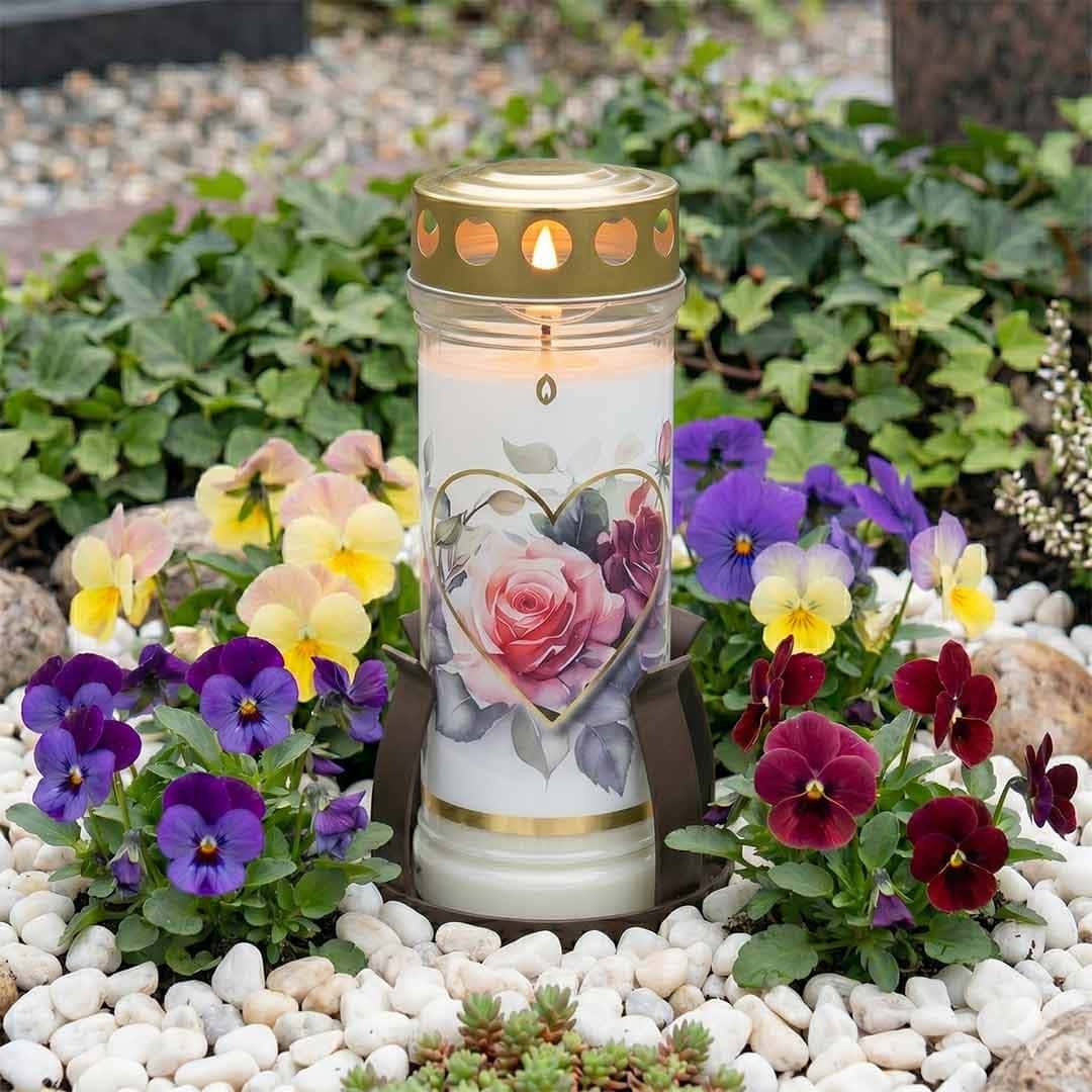 Image Hofer Premium 7 Tage Grabkerze, FLORALES HERZ am Friedhof