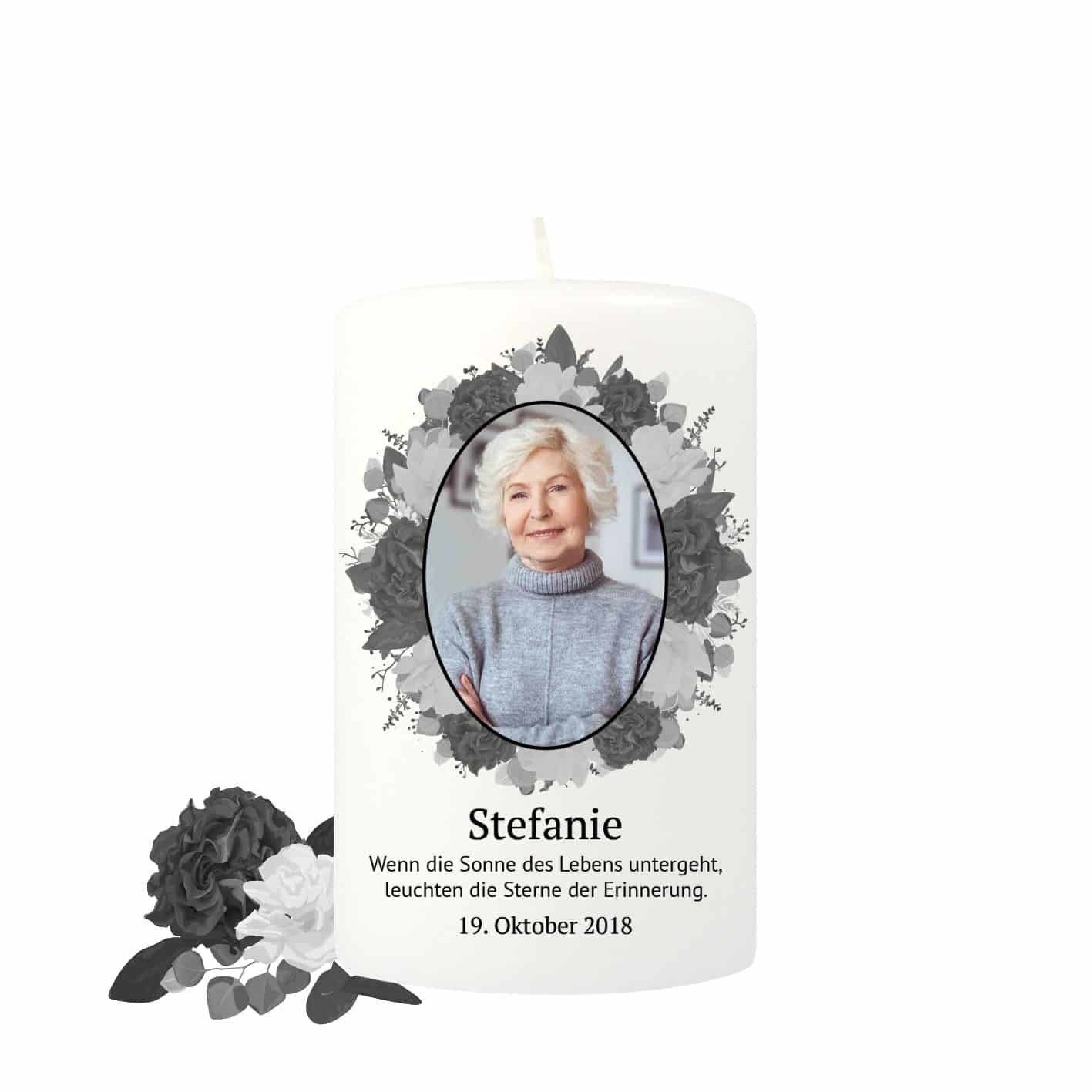 Gedenkkerze klein, Black Roses 1