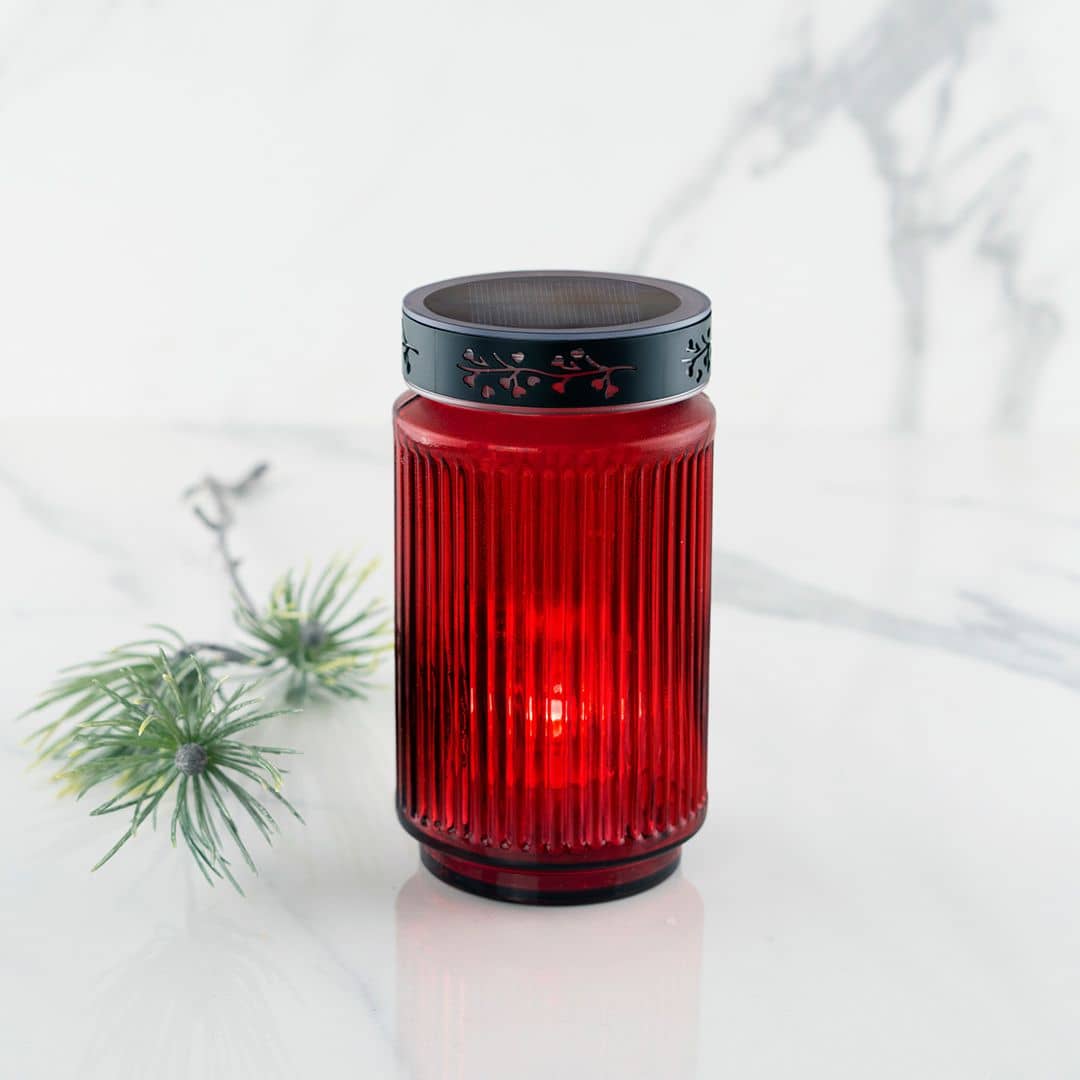 Solar-LED-Grablicht aus Glas VICTORIA, rot Image