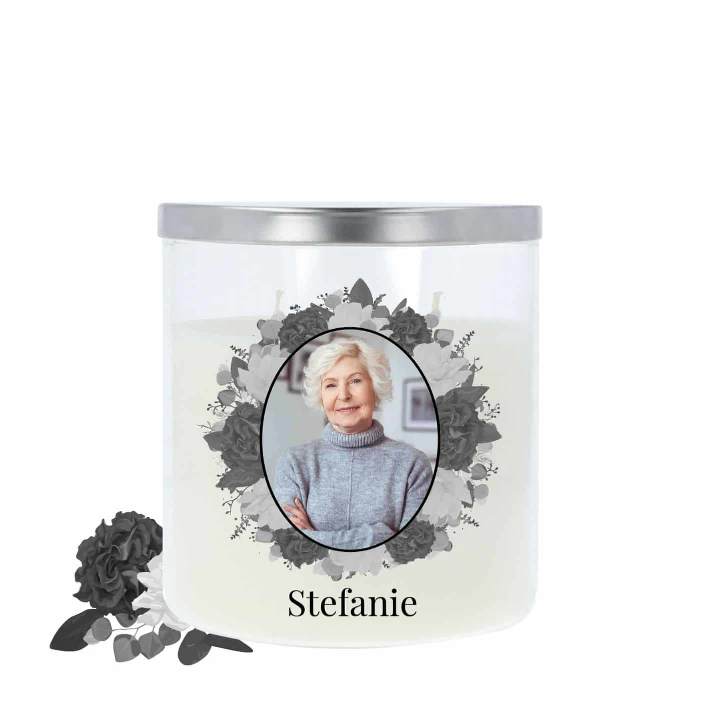 Gedenkkerze im Glas mit Deckel Metalloptik, Black Roses 1