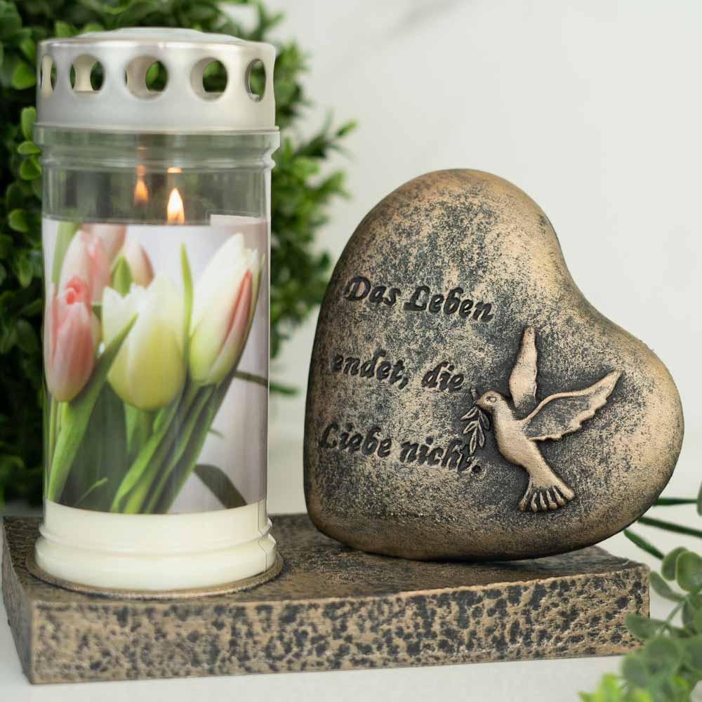 Herzskulptur mit 4-Tage Motivlicht Tulpen auf Marmor