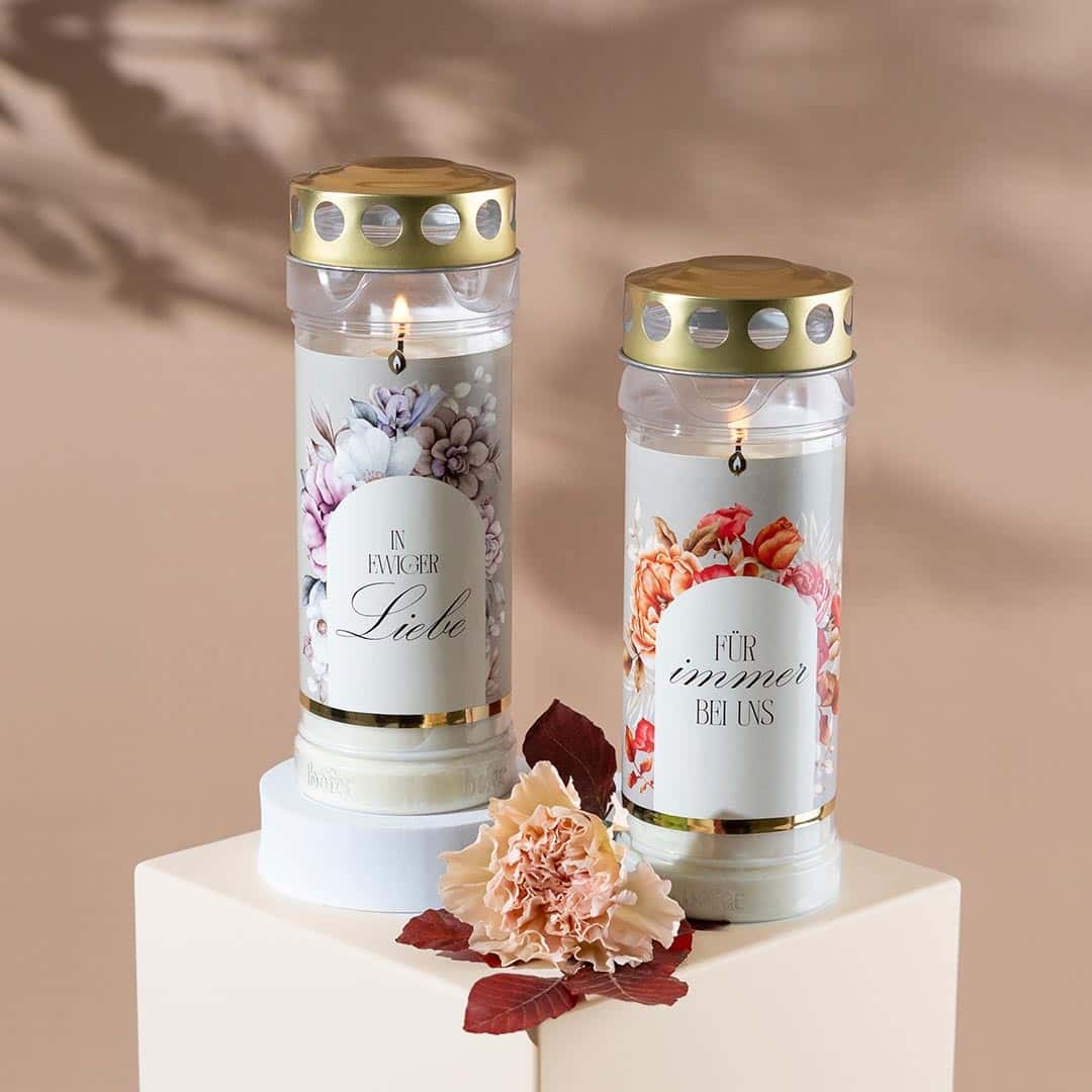 Image Hofer Premium 7 Tage Grabkerze Blumenbogen