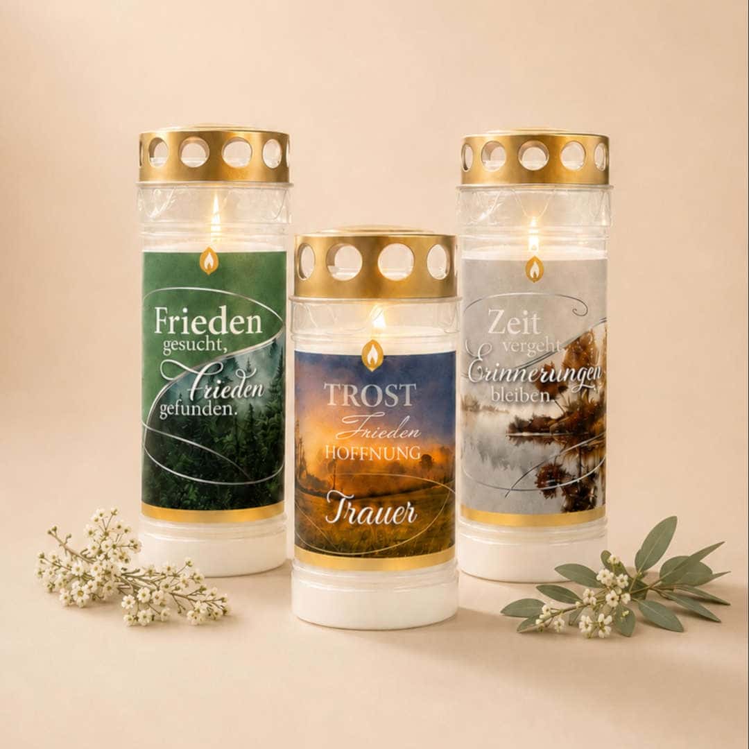 Grabkerzen aus der Herbstkollektion von Hofer-Kerzen