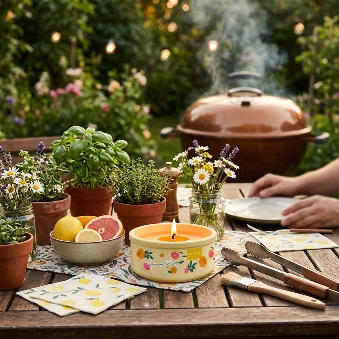 Image Hofer Citronellaschale "Summerfeeling", orange beim Grillen