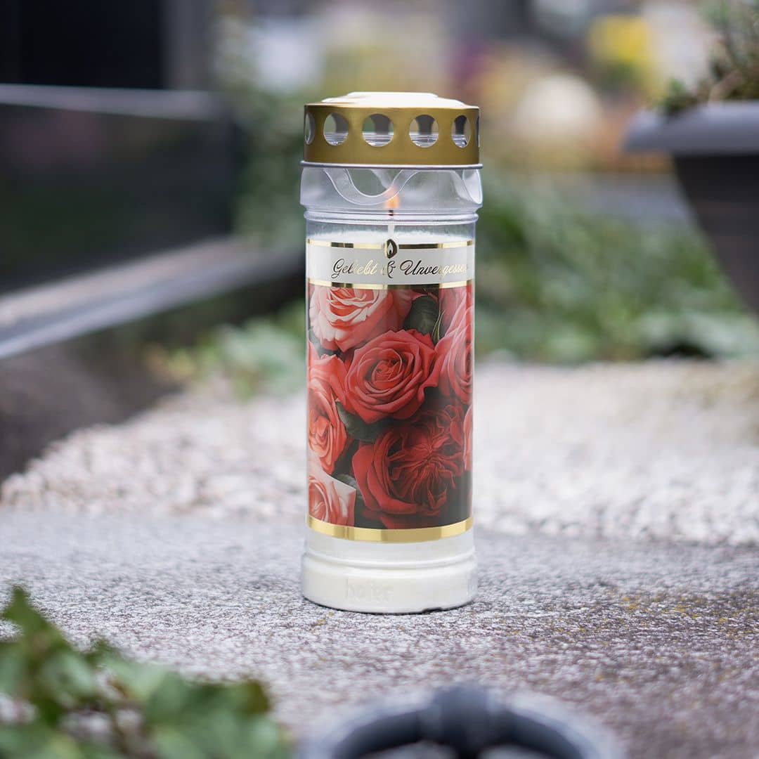 Hofer Premium 7 Tage Grabkerze Rosen, GELIEBT UND UNVERGESSEN Friedhof