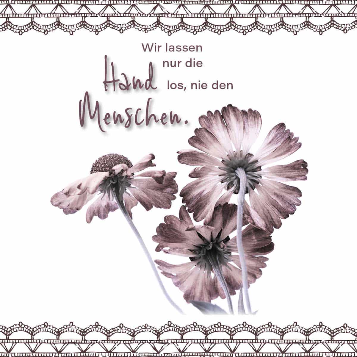 Hofer Premium 7 Tage Grabkerze Bouquet, LILA Motiv Aquarell Blume lila mit Text "Wir lassen nur die Hand los, nie den Menschen.