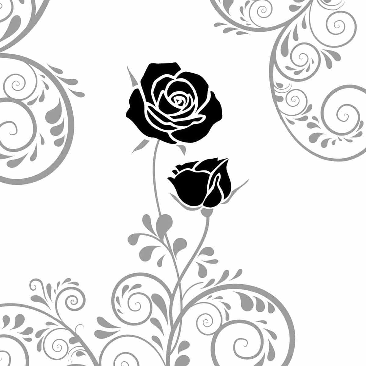 Motiv zwei schwarze Rosen mit platinfarbenen Ornamenten