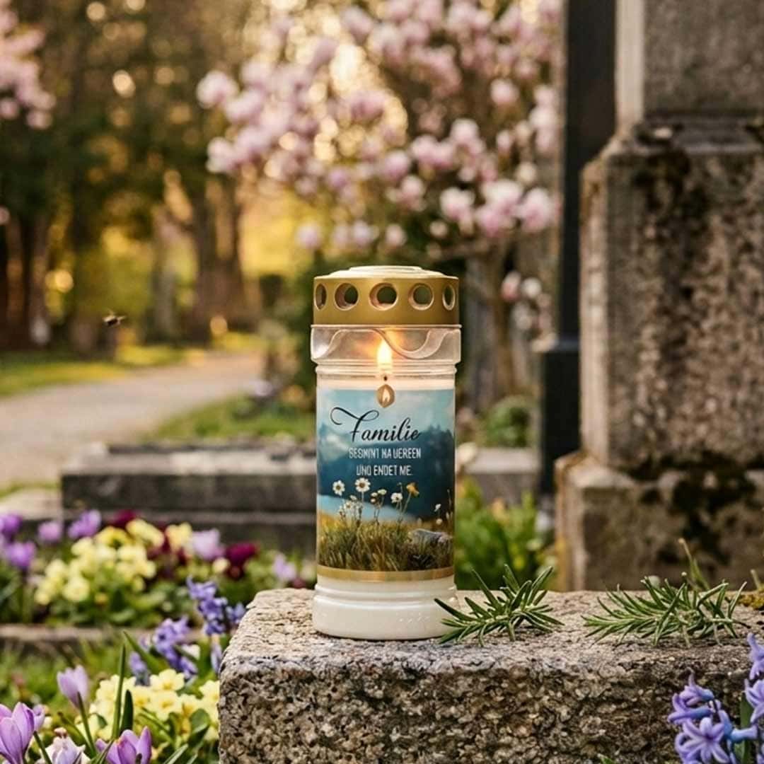 Image Hofer Premium 5 Tage Grabkerze, FAMILIE IM HERZEN am Friedhof