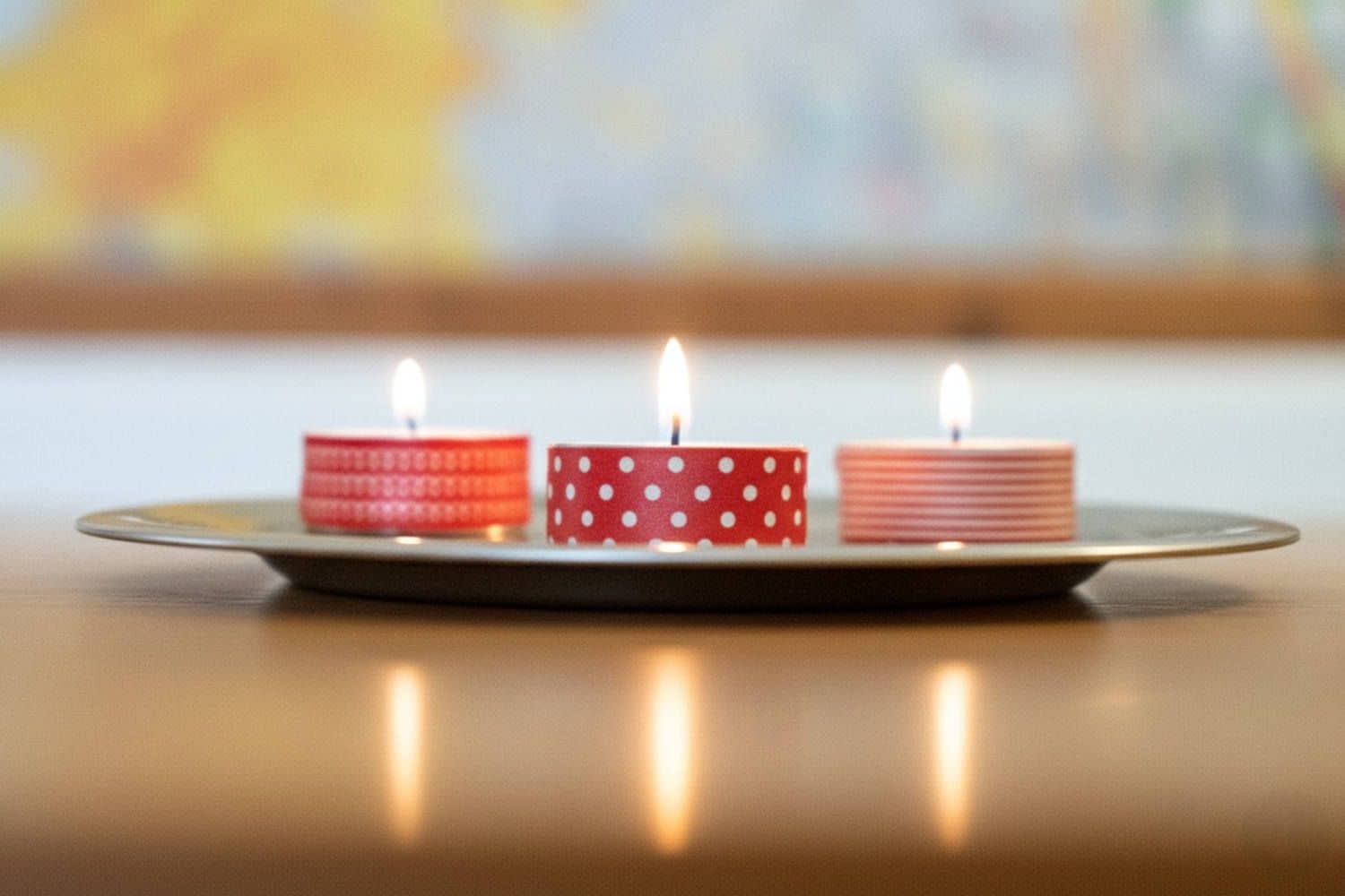 Teelicht mit Washi Tape beklebt