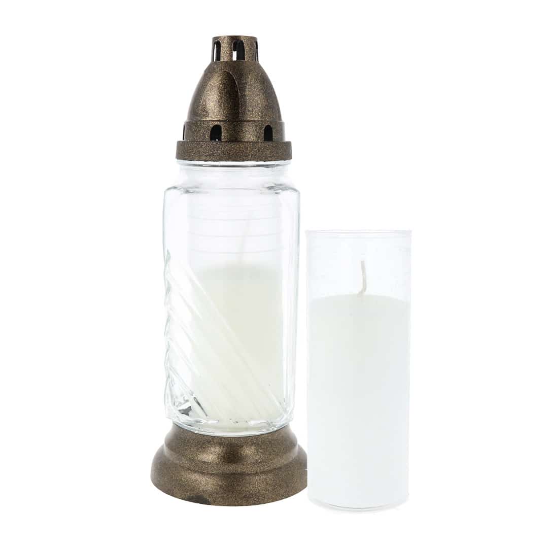 Glas Grablaterne LEONA transparent mit Nachfüllung