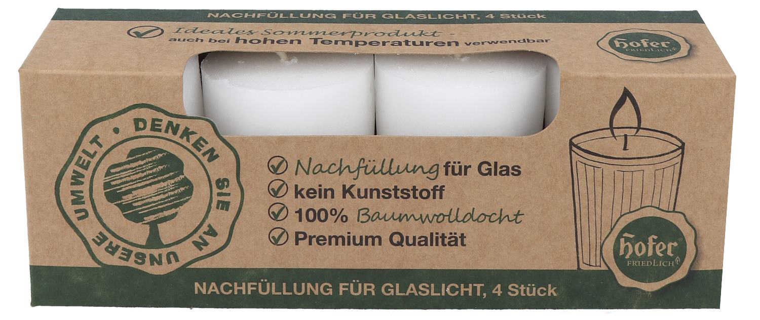 Hofer Nachfüllung für Glaslicht transparent, 4er