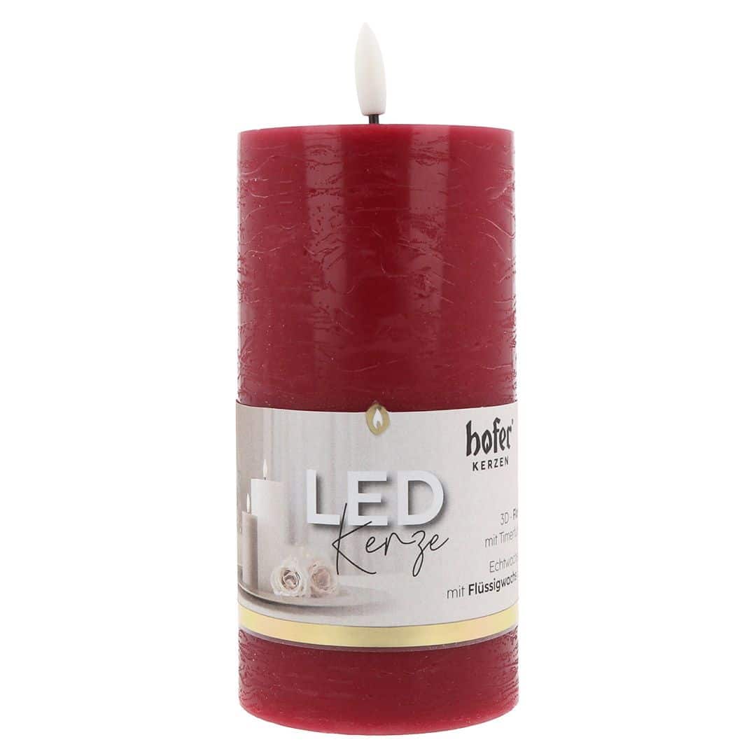 Hofer LED Kerze 75x150 bordeaux mit Etikett