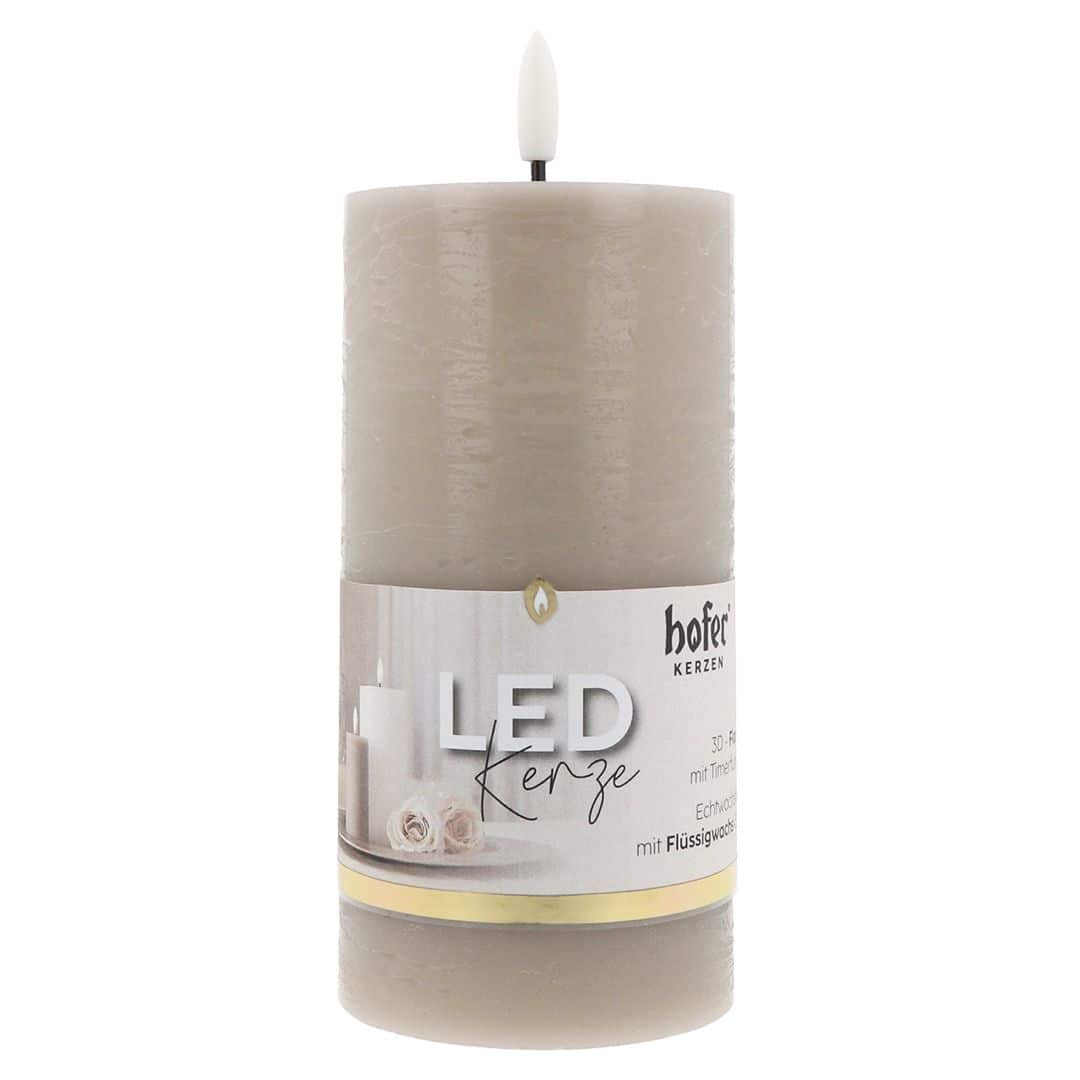 Hofer LED Kerze 75x150 taupe mit Etikett