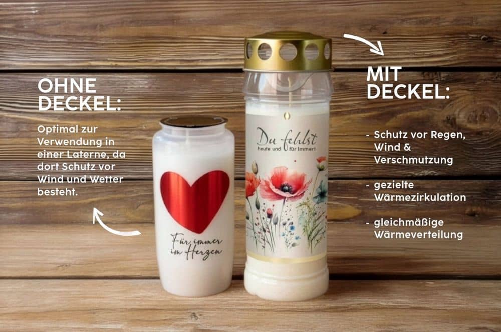 Wovon hängt die Brenndauer von Grabkerzen ab? Grabkerzen-am-Holztisch