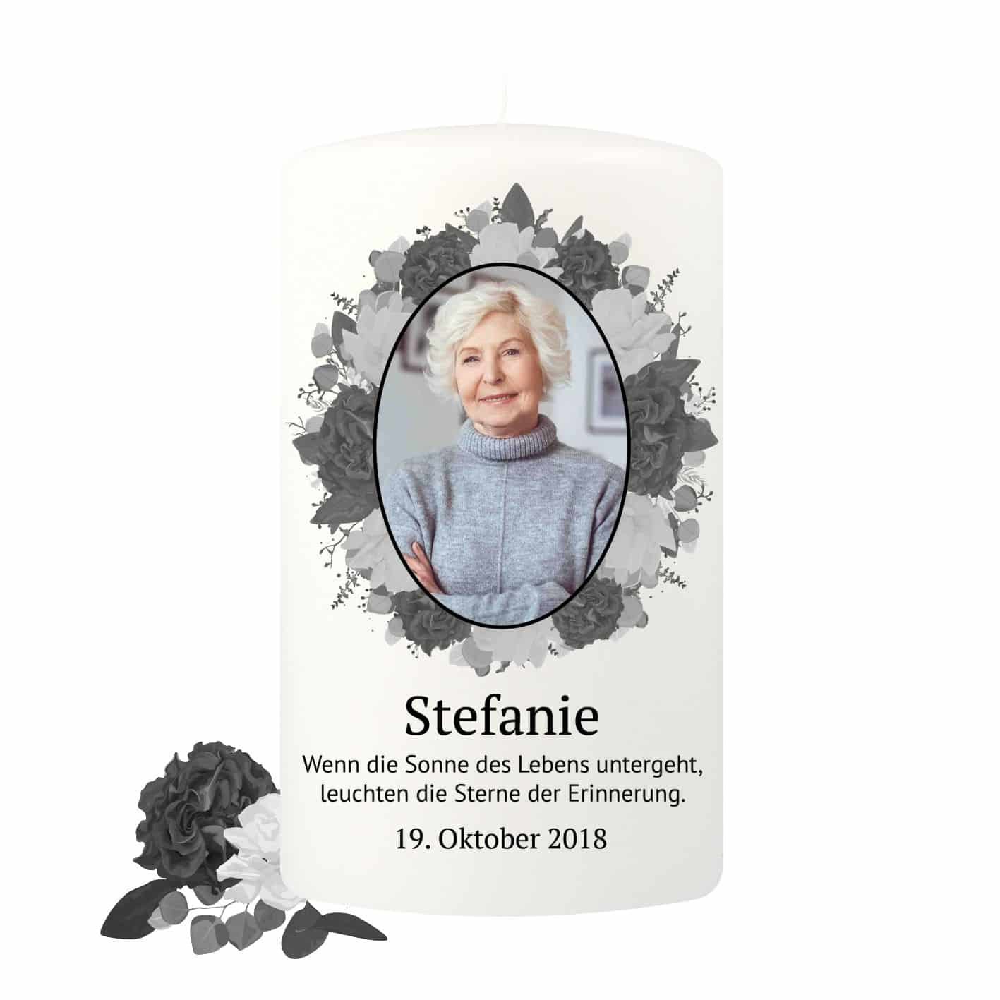 Gedenkkerze groß, Black Roses 1