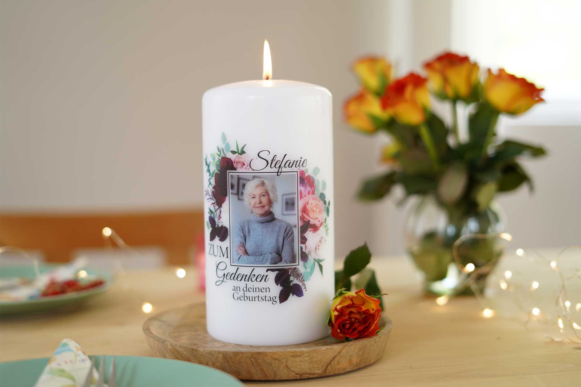 Personalisierte Gedenkkerze groß Geburtstag