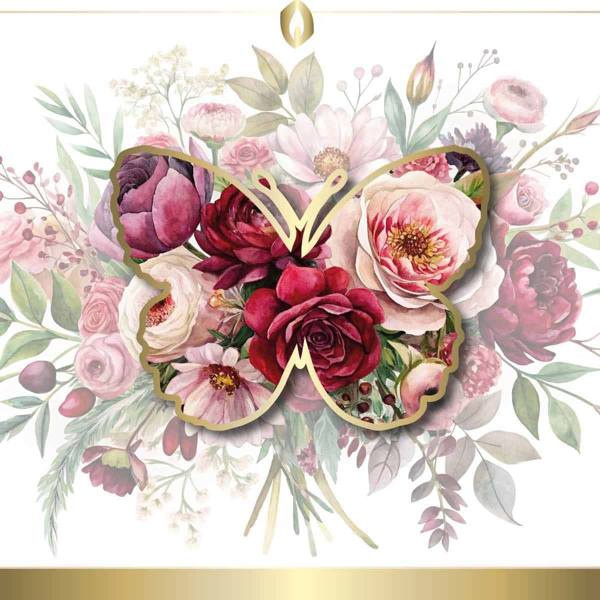 Etikett Hofer Premium 5 Tage Grabkerze, FLORALER SCHMETTERLING