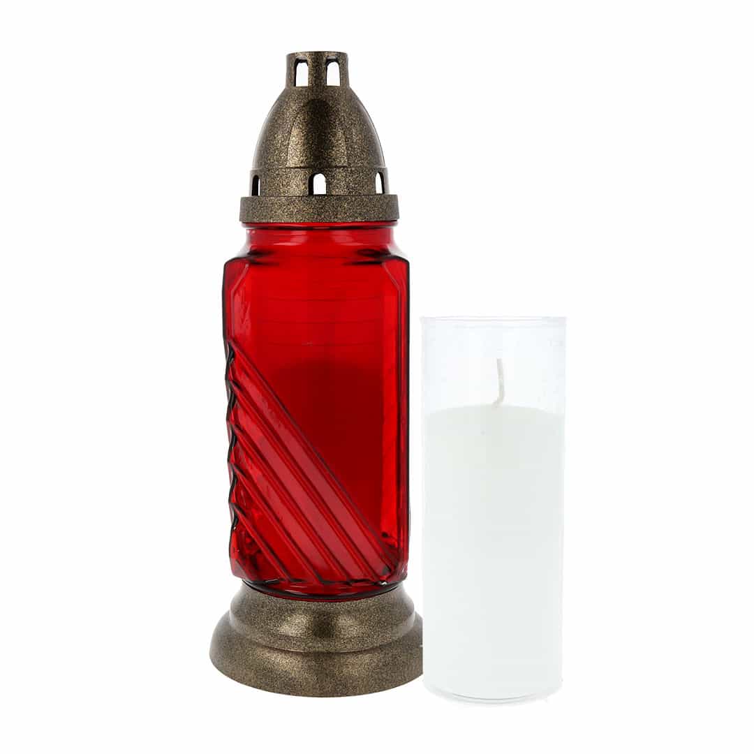 Glas Grablaterne LEONA rot mit Nachfüllung
