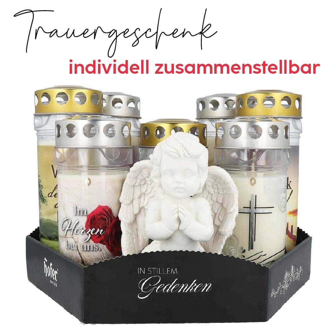 Trauergeschenk Kerzenset HERZLICHES BEILEID inkl. Engel