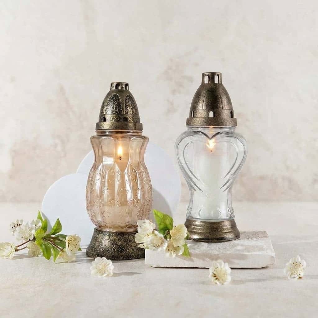 Wiederbefüllbare Glaslaternen ein beige und transparent