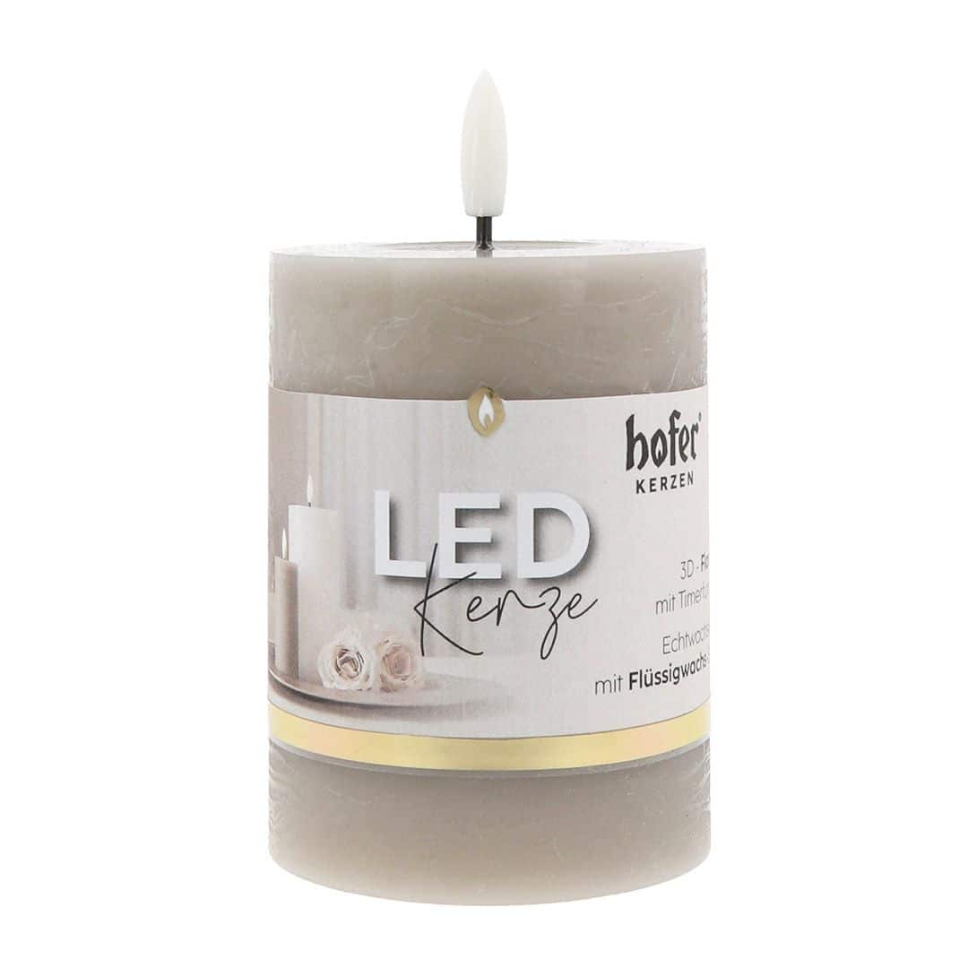 Hofer LED Kerze 75x100 taupe mit Etikett